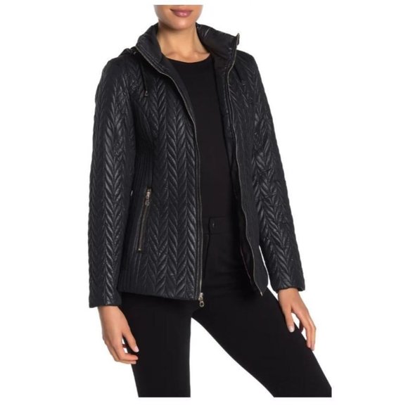 Kate Spade Water-Resistant Zip Quilted Puffer Jacket Black Sz L